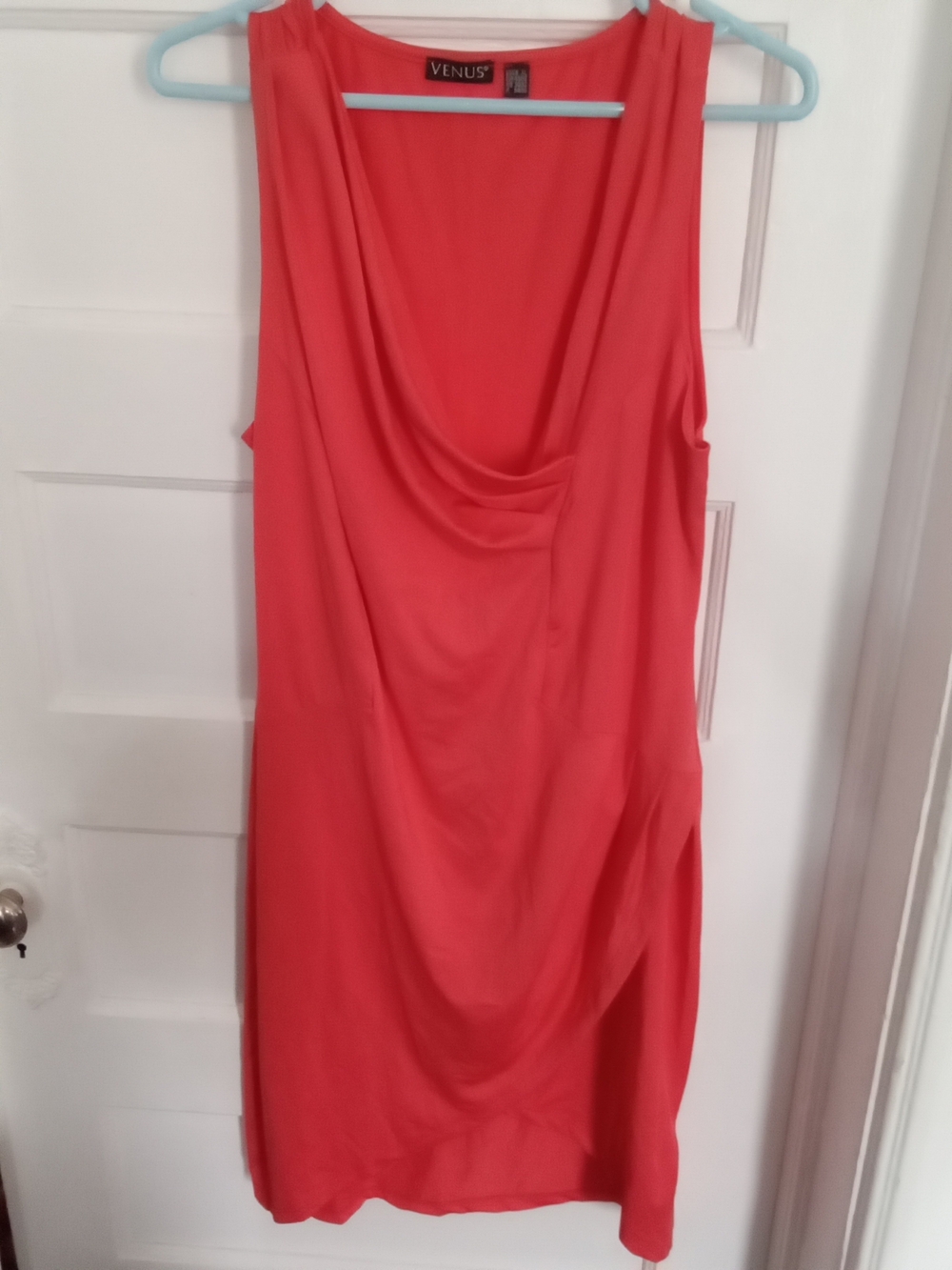 VENUS Coral-Red Sleeveless Drape Neck Dress